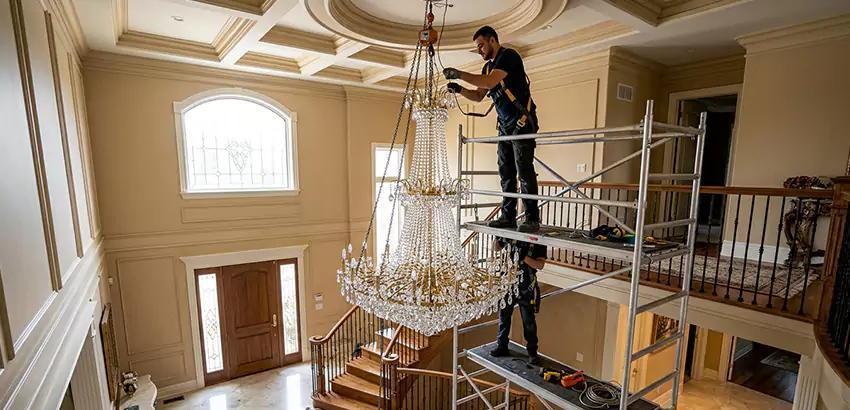Two-Story Foyer Chandelier Installation in Kennewick